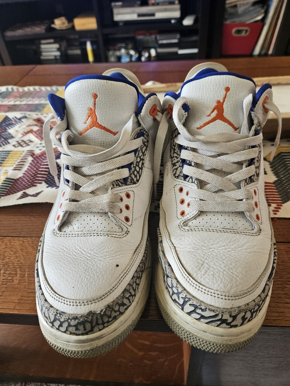 Jordan 3 Retro White Orange Blue Cement Print Sneakers Shoes